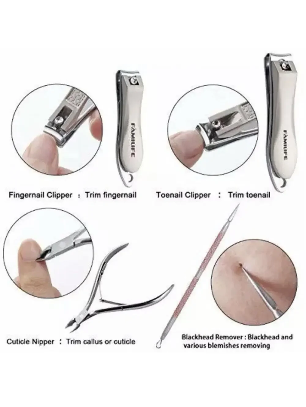 MANICURE SET Nail Clipper Stainless Steel Pedicure Tools Grooming Kit FAMILIFE